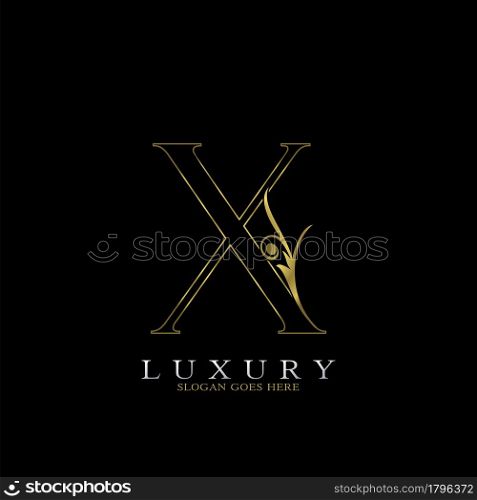 Golden Outline Luxury Initial Letter X Logo Icon, simple vector design concept gold color.