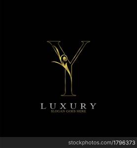 Golden Outline Luxury Initial Letter Y Logo Icon, simple vector design concept gold color.