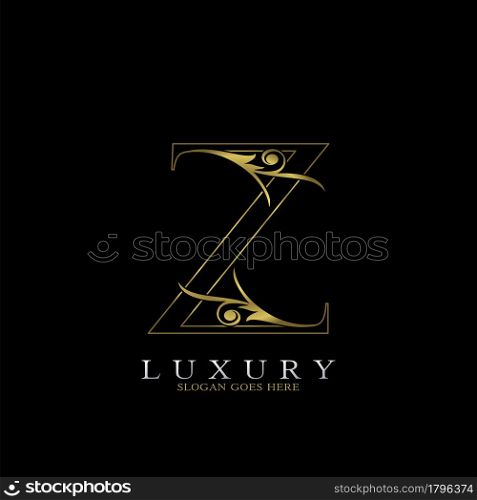 Golden Outline Luxury Initial Letter Z Logo Icon, simple vector design concept gold color.