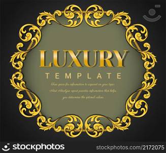 Golden outline vintage frame for invitations and greeting cards, Elegant vector, Hand drawing style.