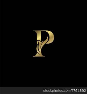 Golden P Initial Letter luxury logo icon, vintage luxurious vector design concept alphabet letter for luxuries business