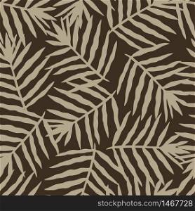 Golden palm leaf seamless pattern. Vintage jungle foliage wallpaper. Exotic tropical fern leaves endless backfrop. Design for fabric, textile print, wrapping. Vector illustration. Golden palm leaf seamless pattern. Vintage jungle foliage wallpaper. Exotic tropical fern leaves endless backfrop.