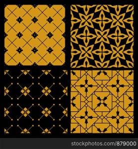 Golden pattern set with black background, vector illustration. Golden pattern set