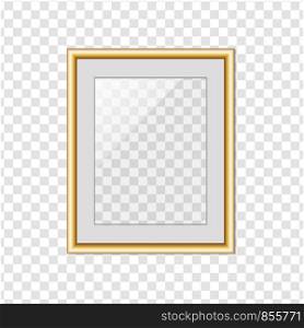 Golden picture or photo frame with glass isolated on transparent background with shadow. Stock vector illustration, eps 10