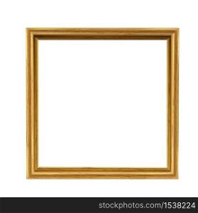 Golden picture square frame on a white background. Vintage beautiful frame for photos, paintings.. Golden picture square frame on a white background.