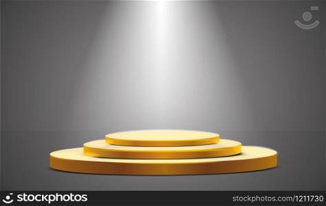 Golden podium in the background with spotlights. Vector illustration. Golden podium in the background with spotlights. Vector illustration.