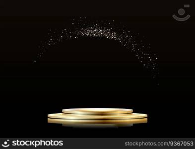Golden podium on a dark background, with sparkles. First place, fame and popularity. Vector illustration. Golden podium on a dark background, with sparkles. First place, fame and popularity.