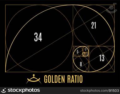Golden proportions ratio guidelines. Golden proportions ratio guidelines. Gold divine graph, harmony and divinity sign, vector illustration