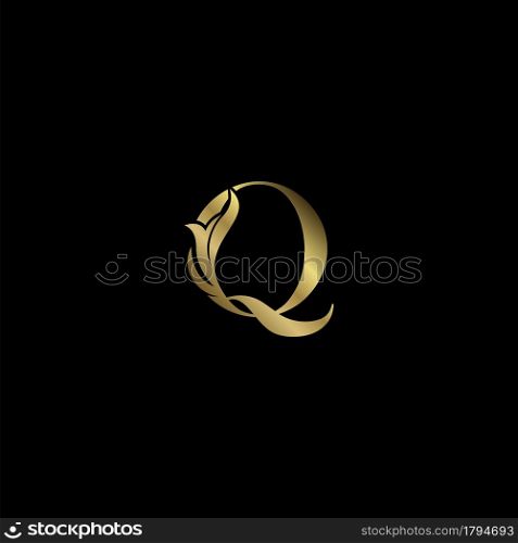 Golden Q Initial Letter luxury logo icon, vintage luxurious vector design concept alphabet letter for luxuries business