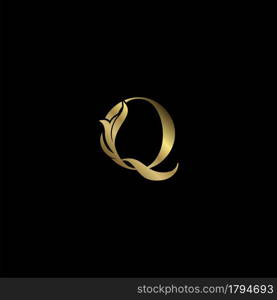 Golden Q Initial Letter luxury logo icon, vintage luxurious vector design concept alphabet letter for luxuries business