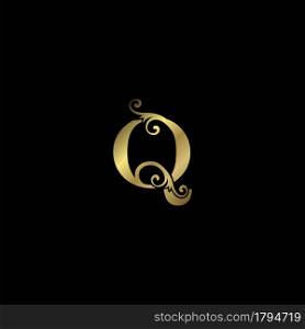 Golden Q Initial Letter luxury logo icon, vintage luxurious vector design concept alphabet letter for luxuries business.