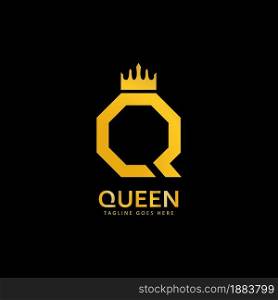 Golden Q letter with crown template logo vector illsutration design