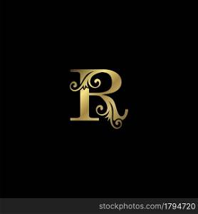 Golden R Initial Letter luxury logo icon, vintage luxurious vector design concept alphabet letter for luxuries business.