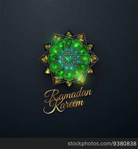 Golden Ramadan Kareem sign and tradition arabic ornament with gems