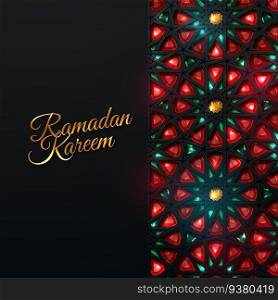 Golden Ramadan Kareem sign with tradition arabic pattern and gems