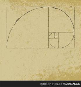 Golden ratio spiral with distress paper background. EPS10 vector.