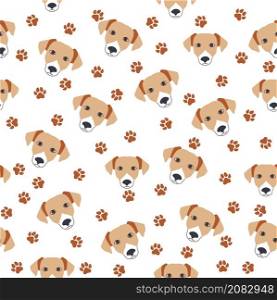 Golden retriever dogs muzzle seamless pattern. Paw prints and bones. Golden retriever dogs muzzle seamless pattern.