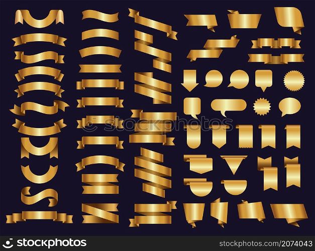 Golden ribbons. Decoration symbols tapes and luxury banners recent vector templates collection. Illustration tape golden ribbon decoration. Golden ribbons. Decoration symbols tapes and luxury banners recent vector templates collection