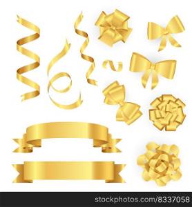 Golden ribbons for gift packing. Set of swirl ribbons on white background. Can be used for topics like decoration, celebration, holiday