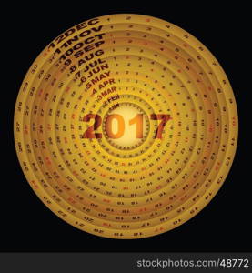 Golden rings design template of 2017 calendar, stock vector
