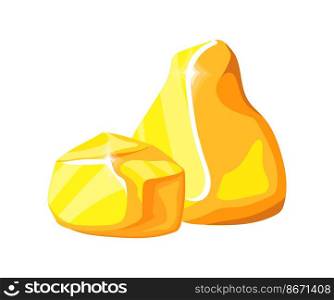 Golden rocks. Piled gemstones, mining solid gold mine nuggets, design clipart cartoon vector icon isolated on white background. Golden rocks. Piled gemstones, mining solid gold mine nuggets, design clipart cartoon vector icon