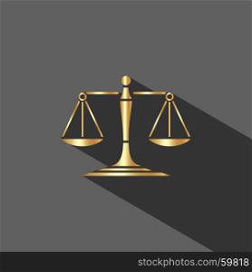 Golden scales of justice icon with shadow on dark background