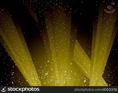 golden shafts of light shooting into the sky highlighting the stars