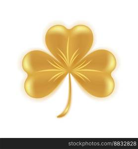 Golden shamrock clover 3d isolated on white background. Clover leaf, symbol of St. Patricks Day. Vector illustration.. Golden shamrock clover 3d isolated on white.