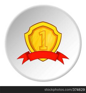 Golden shield for first place icon. Cartoon illustration of golden shield for first place vector icon for web. Golden shield for first place icon, cartoon style