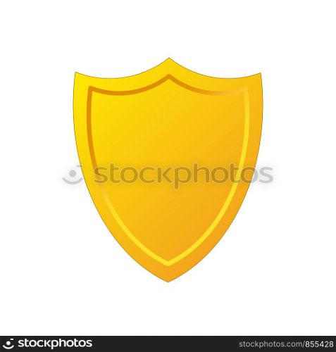 Golden shield icon in cartoon style, stock vector illustration