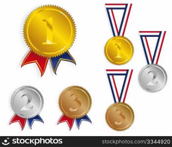 Golden, Silver and Bronze Medals With Ribbons