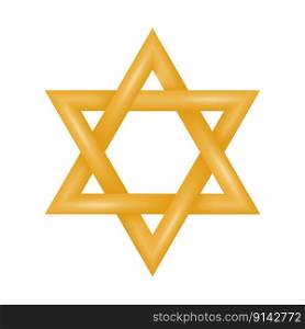 Golden six pointed Star of David. Symbol of Jewish identity and Judaism. Vector illustration.. Golden six pointed Star of David. 