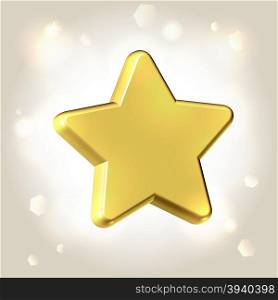 Golden smooth polished star over light shining background