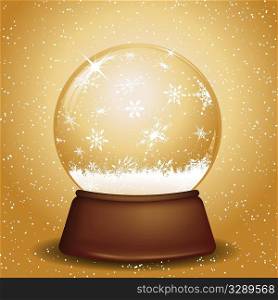 Golden snow globe with falling snowflakes