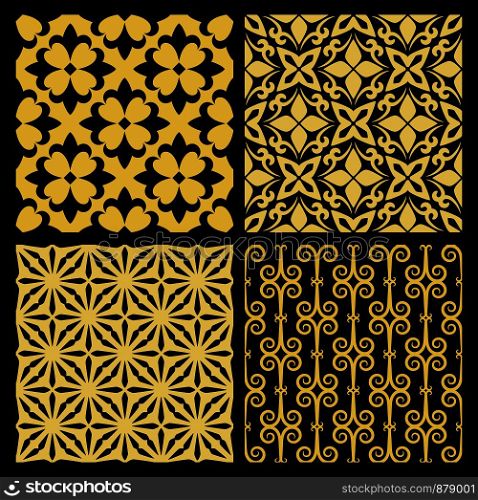 Golden spanish traditional kitchen tiles, with black background. Vector illustration. Golden spanish traditional kitchen tiles
