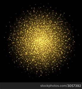 Golden sparkles, abstract luminous particles, yellow stardust explosion isolated on a dark background. Flying Christmas glares and sparks. Luxury backdrop. Vector illustration.. Golden sparkles, abstract luminous particles, yellow stardust explosion. Flying Christmas glares and sparks.
