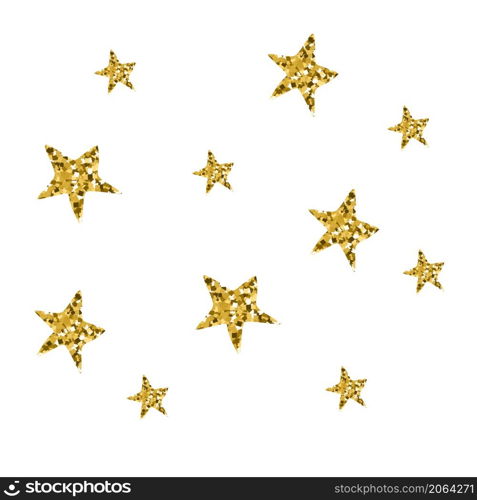 Golden sparkling stars fall vector isolated illustration. Vector isolated ilustration with gold. For sticker, design, decoration, print, baby shower, t-shirt, dishes and kids apparel, cards. Golden sparkling stars fall vector isolated illustration