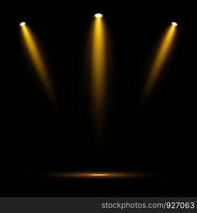 Golden spotlights on dark background, stock vector