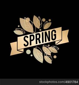 Golden spring design. Vector illustration. Big spring sale.. Golden spring design. Vector illustration. Big spring sale. Gold leaves and dots