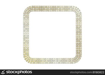 Golden square abstract geometric fractal frames for decorative headers. Gold metal ornates mosaic frames with leaves isolated on white background. Vector