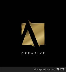 Golden Square Negative Space A letter Logo. Creative design concept square shape with negative space letter A logo for initial, technology or business identity.