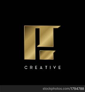 Golden Square Negative Space H letter Logo. Creative design concept square shape with negative space letter H logo for initial, technology or business identity.