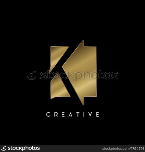 Golden Square Negative Space K letter Logo. Creative design concept square shape with negative space letter K logo for initial, technology or business identity.