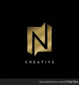 Golden Square Negative Space N letter Logo. Creative design concept square shape with negative space letter N logo for initial, technology or business identity.