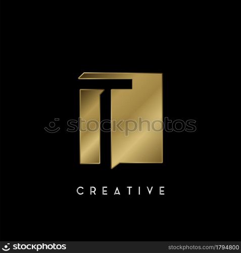 Golden Square Negative Space T letter Logo. Creative design concept square shape with negative space letter T logo for initial, technology or business identity.