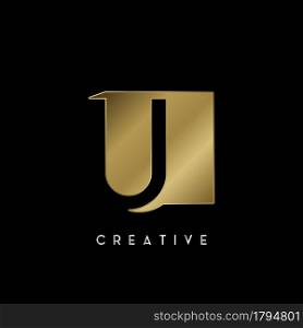 Golden Square Negative Space U letter Logo. Creative design concept square shape with negative space letter U logo for initial, technology or business identity.
