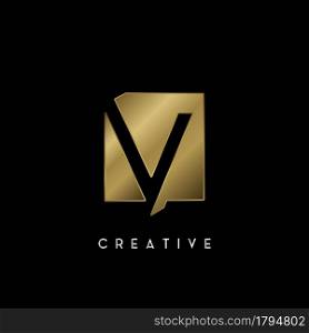Golden Square Negative Space V letter Logo. Creative design concept square shape with negative space letter V logo for initial, technology or business identity.