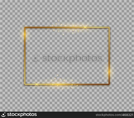 Golden square shape. Shiny luxury border graphic template for banner poster flyer. Vector glowing magic frame on light background. Golden square shape. Shiny luxury border graphic template for banner poster flyer. Vector glowing frame on light background