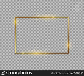 Golden square shape. Shiny luxury border graphic template for banner poster flyer. Vector glowing magic frame on light background. Golden square shape. Shiny luxury border graphic template for banner poster flyer. Vector glowing frame on light background
