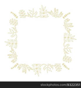 Golden Squared botanical frame vector. Hand drawn golden floral borders. Wedding square frame design.. Golden Squared botanical frame vector. Hand drawn golden floral borders. Wedding square frame